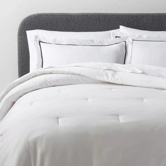 3pc Queen Luxe Embroidered Border Comforter Sham Set White/Black - Threshold - Picture 1 of 7